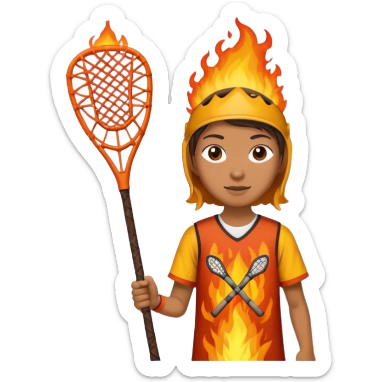 person made of fire holding a lacrosse stick to indicate that the lacrosse athlete is “on fire” sticker