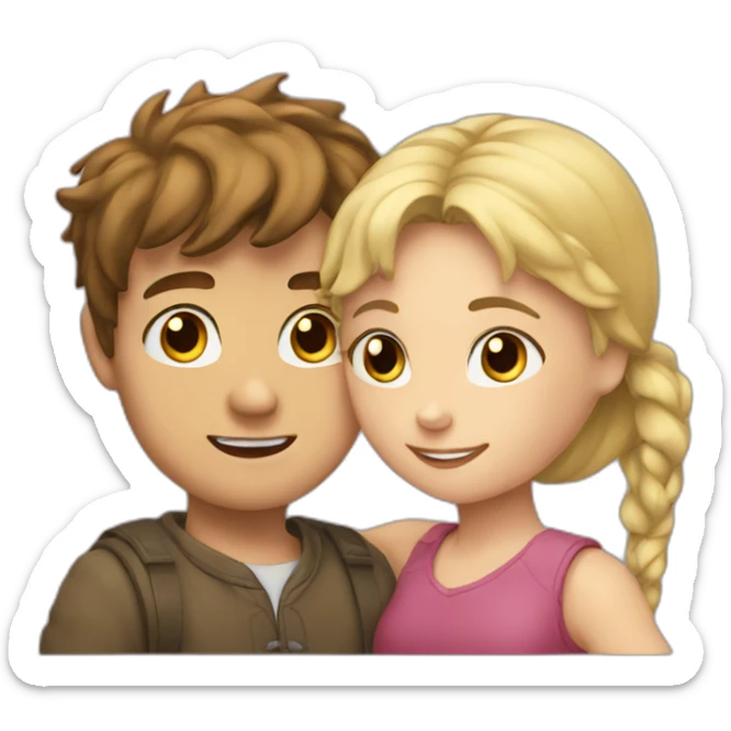 Boy with brown hair hugging a girl with blonde hair  sticker