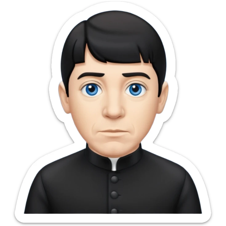 Moe Howard from the Three Stooges with blue eyes, black hair, black outfit sticker