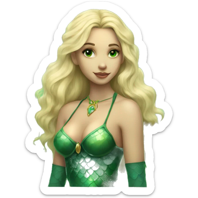 A mermaid girl with blonde hair and green eyes holds tarot cards sticker