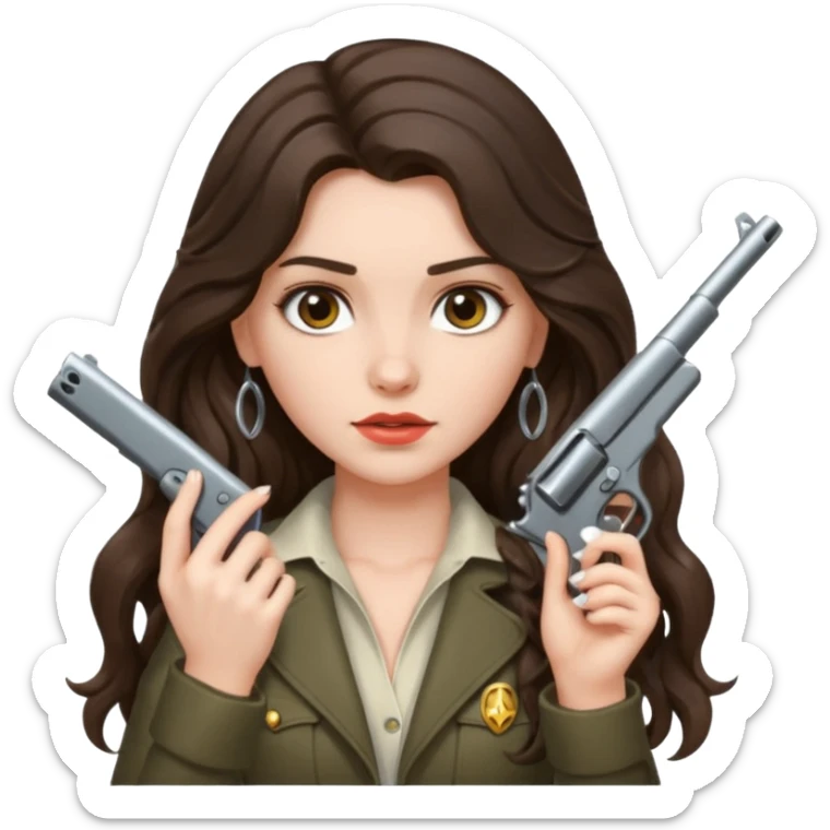 A brunette with long wavy hair girl who is about to kill herself with a littlr gun pointed at her temple sticker
