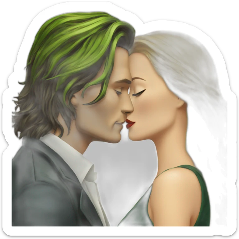 Johnny Depp kissing blond woman with green eyes amd very very very long hair sticker