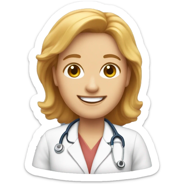 create an emoji of a nursing professor with reddish blonde hair who is happy to be teaching sticker