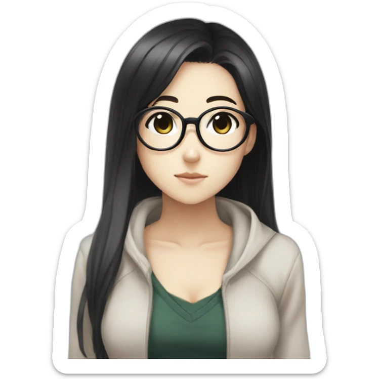 FEMALE,SHSL MATHEMATICIAN,BLACK EYES,BLACK HAIR LONG,USE GLASSES,TAN SKIN DANGANRONPA OC sticker