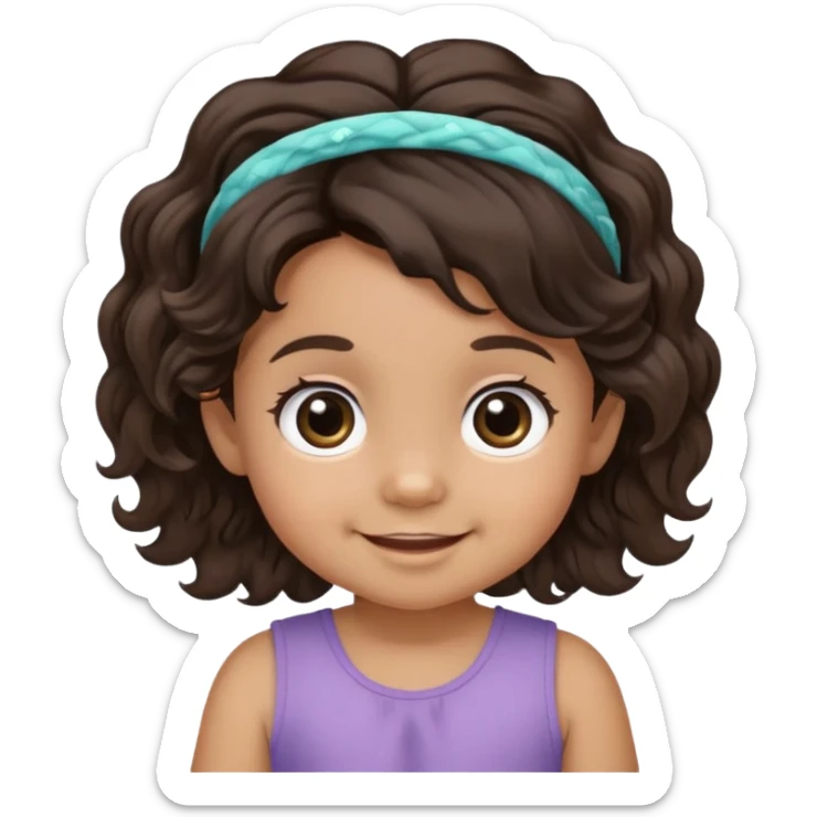 close-up of smiling toddler face only with big eyes, medium skin tone, dark wavy hair, and a hair band, no body sticker