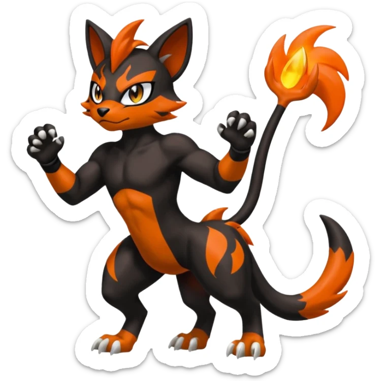 Litten-Torracat-Houndoom-Meloetta-Fakémon-creature-hybrid-fusion, full body sticker