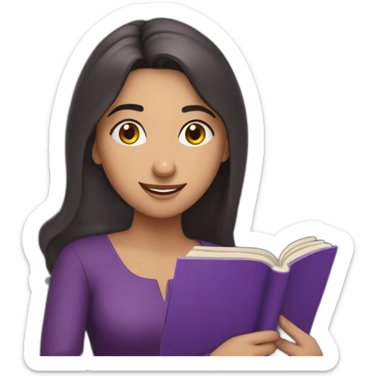 Armenian women with the purple clothes reading book and looking at camera and smiling  sticker