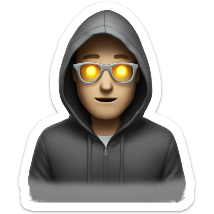 hooded mysterious man with glasses and glowing white eyes (don't show much of his face) sticker