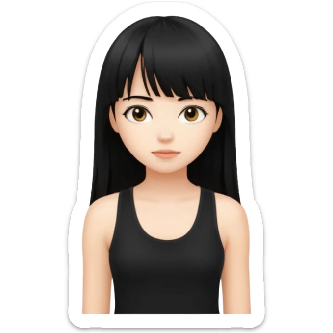 a pretty bratz fair girl with long black straight hair, wearing a black tank top sticker