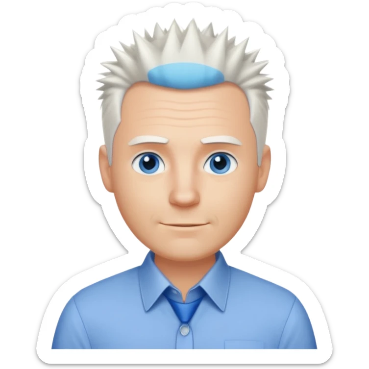 40 yr old white man short white spike hair dress shirt blue eyes smallsmile sticker
