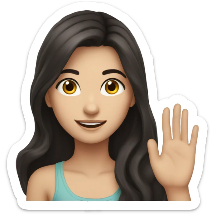 Turkish teen girl with dark hair and dark eyes waving hi sticker