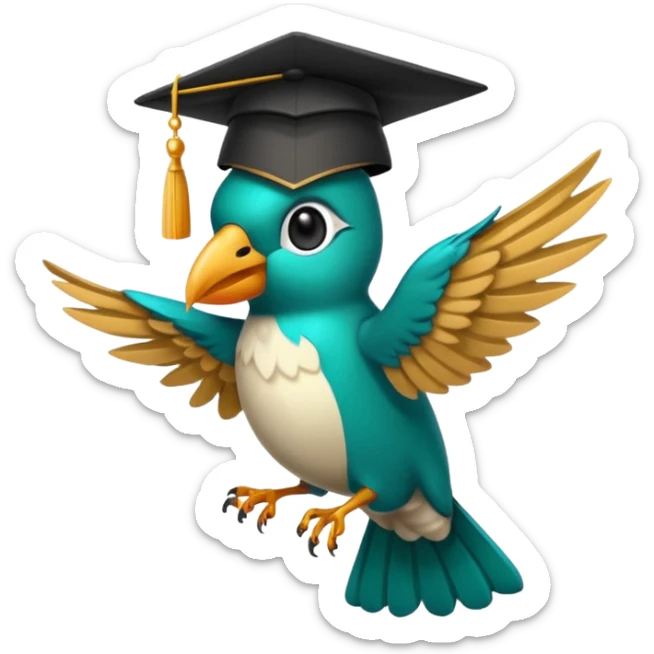 Un colibri con birrete de graduación y que el colibrí sea turquesa  sticker