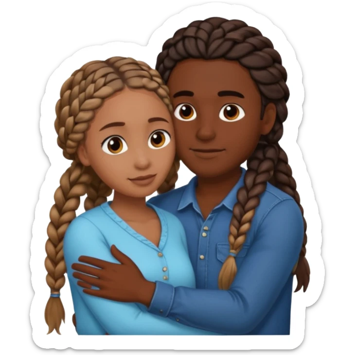 dark skin girlfriend with braids hugs brown skin boyfriend with long hair  sticker