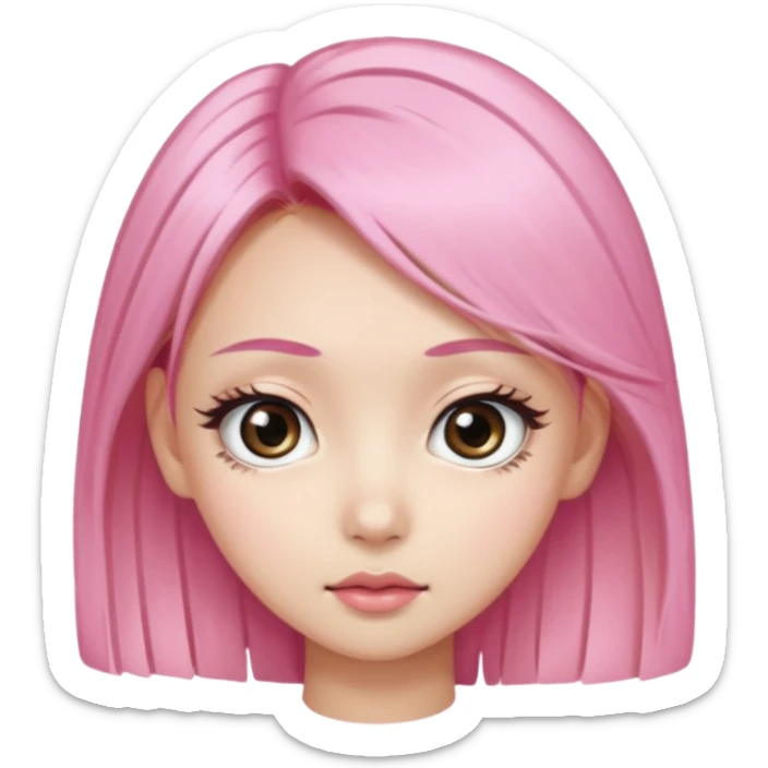An Asian girl with pink-blonde hair, big eyes, thick eyebrows, and long eyelashes; only her head... sticker