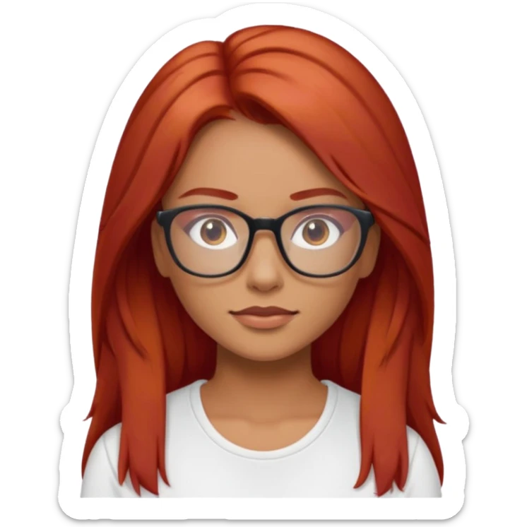 rizada peli roja tono fuerte , trigueña , con lentes y top blanco pelo largo  sticker