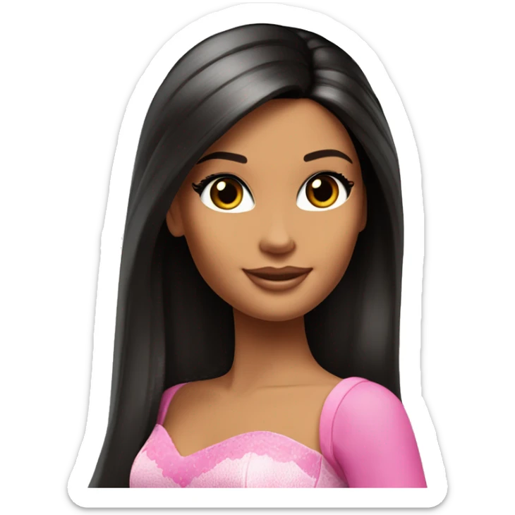 One Attractive Barbie perfect face tan fairy princess dark hair half up half down style sticker