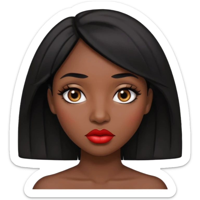 Dark skin woman with black hair, big lips m, dark brown eye, octagon face shape and chinky eyes no red lipstick  sticker