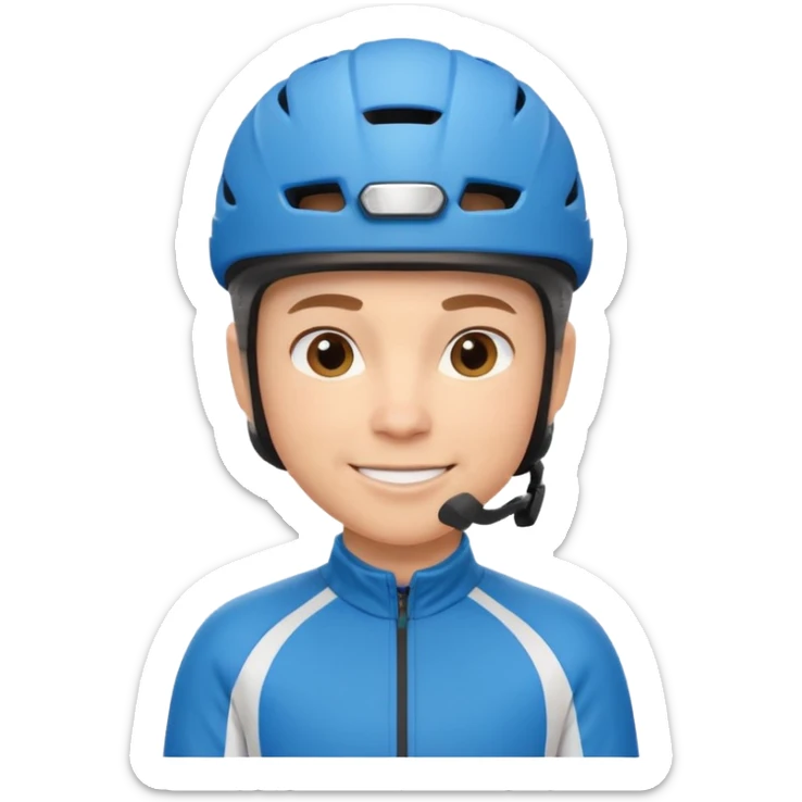 cute cycling coach portrait, head and shoulders only, helmet, sporty jacket, confident smile, 3D cartoon, mobile game icon style, clean background, no text, no watermark
 sticker