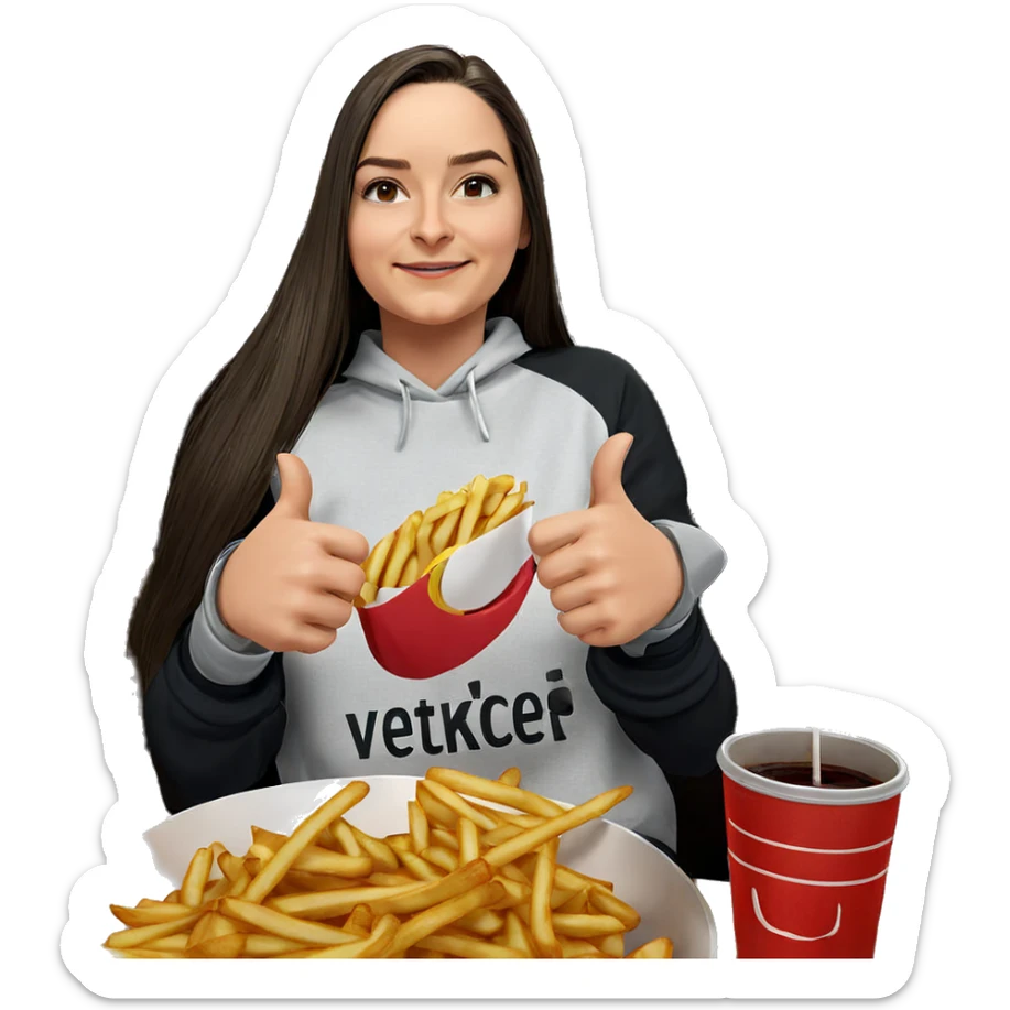 happy girl enjoying french fries sticker