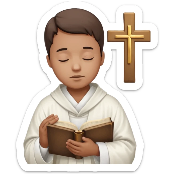 Guy who reads Bible with cross on it and with his eyes closed in prayer and without anything in the background  sticker