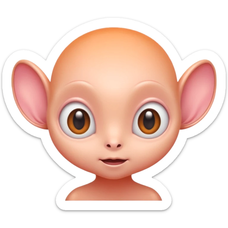 Portrait of a cute alien with round head, big shiny eyes, pastel orange skin, small antennae, friendly expression, cartoon style sticker