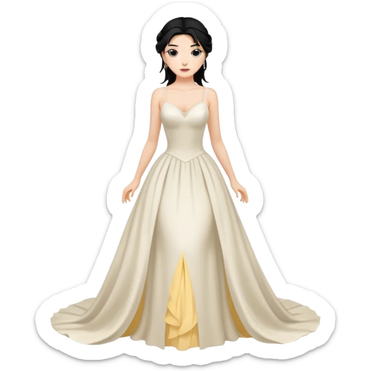 Chica blanca,cuerpo entero, vestido boda tirantes finos, sexypelo negro recogido con mechones sticker