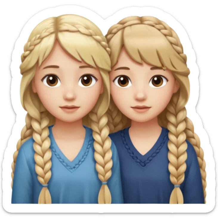 Sister with bangs and long wavy flowing blonde hair and her sister with long brown hair  braided to one side.  Close loving sisters💛 sticker