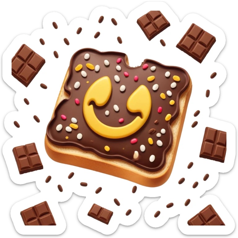 hagelslag-cinematic-realistic-hagelslag-treat-emoji,-depicted-as-crunchy-chocolate-sprinkles-scattered-on-a-slice-of-buttered-bread,-rendered-with-vivid-textures-and-playful,-inviting-lighting. sticker