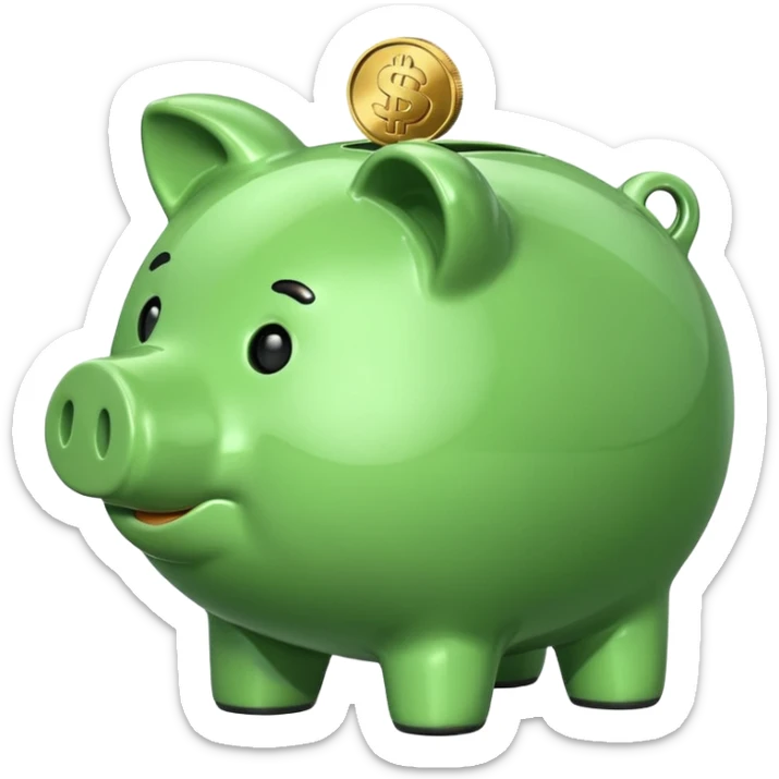 A green piggy bank with a coin slot, indicating savings. sticker