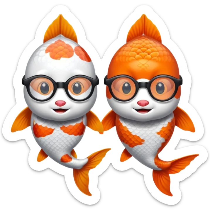 Two "koi" fishes male and female, wearing glasses. sticker