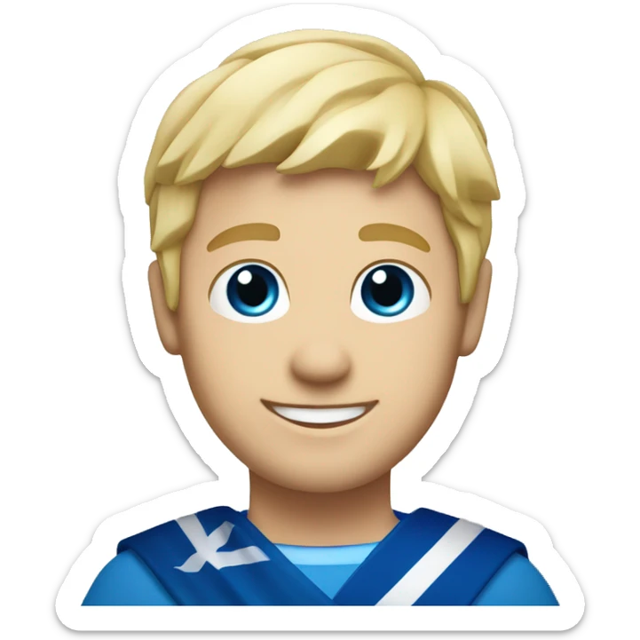 Male with blonde hair and blue eyes waving hand smiling with a Scotland flag 🏴󠁧󠁢󠁳󠁣󠁴󠁿  sticker