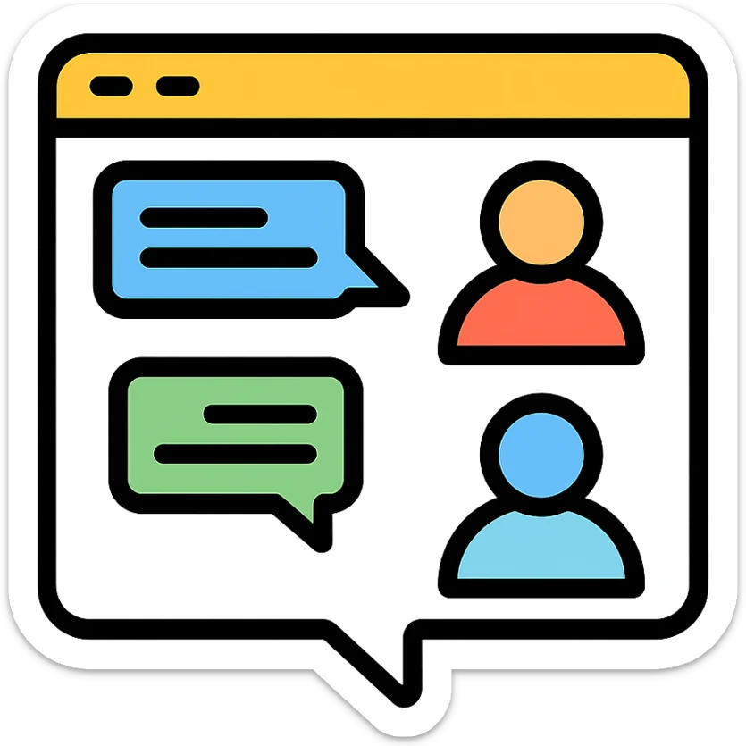 color outline icon of an online forum with chat bubbles and user icons sticker