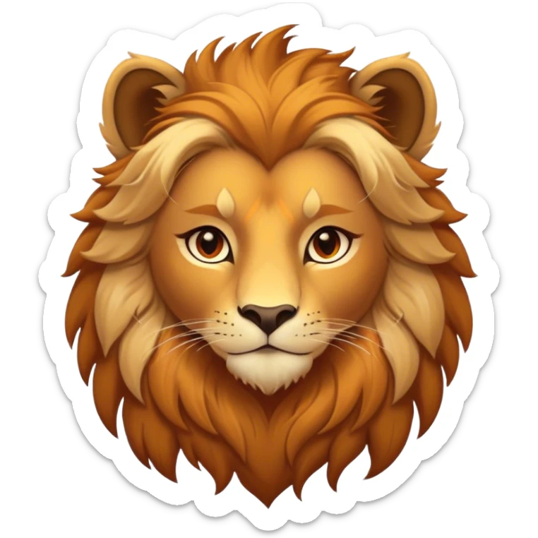 Cinematic Noble Lio Cub Portrait Emoji, Poised and regal, with a powerful, muscular build and a majestic, tawny mane, deep-set soulful amber eyes, Simplified yet sharp and sophisticated features, highly detailed, glowing with a warm, dignified glow, high shine, intelligent and fierce, stylized with an air of wild majesty, focused and attentive, soft glowing outline, capturing the essence of a watchful and confident king, so majestic it feels as though it could roar out of the screen with effortless authority! sticker