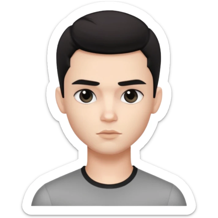 pretty handsome bratz man, with black black black eyes,  short dark hair, pale skin, defined jawline sticker