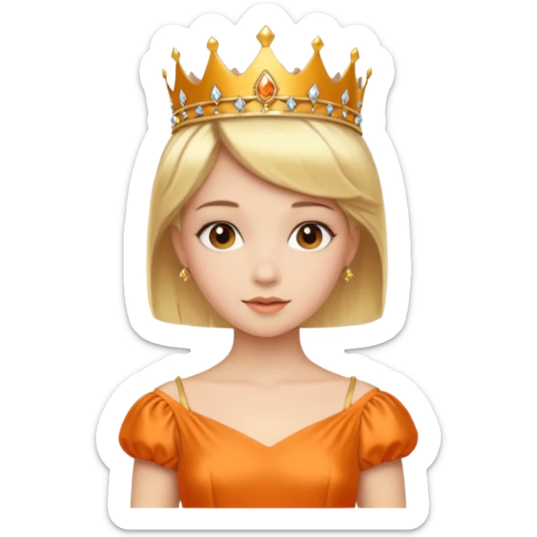 Princess in orange Dress with Tiara, short Blonde Hair sticker