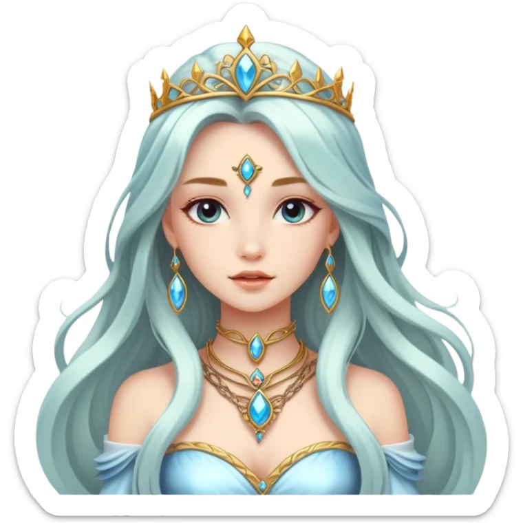 Beautiful fantasy girl with metal jewelry and long flowing hair, fantasy princess sticker
