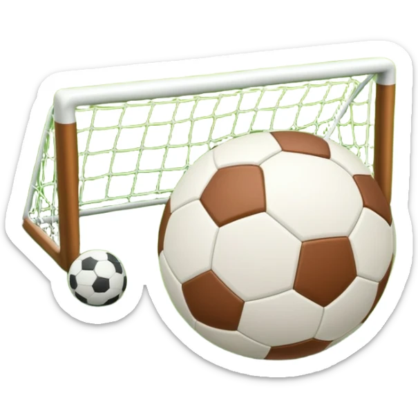 A football resting on the green grass of a soccer field, with goalposts and field markings in the background. The scene highlights the ball's position at the center of the action, emphasizing the competitive atmosphere and readiness for play. sticker