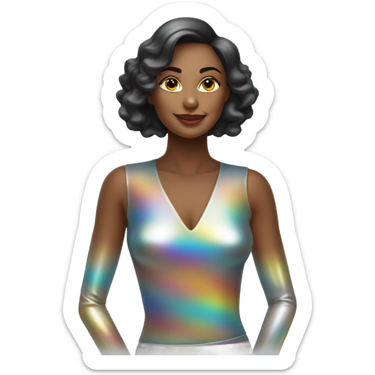 beautiful woman wearing futuristic outfit made of liquid glass sticker