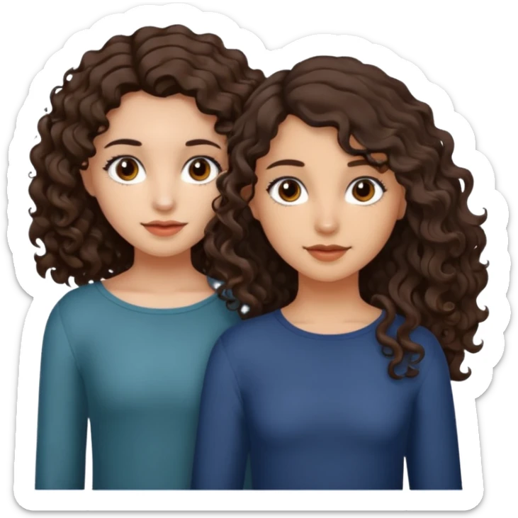 Two girls. One with shoulder length curly hair (dark brown hair and dark brown eyes, white skin) and the other with dark wavy hair below the shoulders and brown eyes. sticker