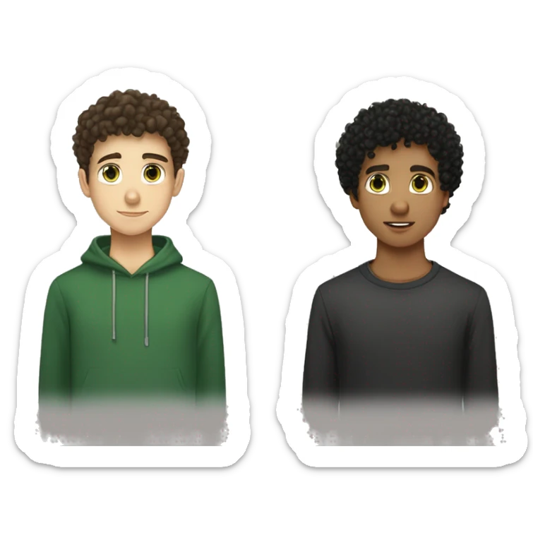 My name is Noah and this is my brother Simon. We are twins and we are fifteen years old. I have brown eyes and straight black hair. Simon has green and brown hair, short and curly sticker