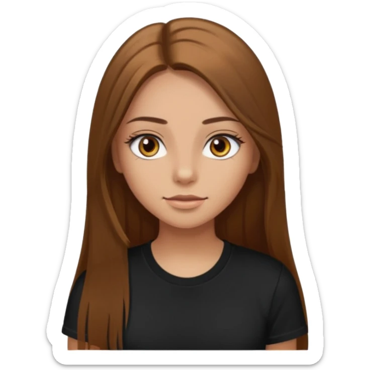 Burnett girl with long brown straight hair. Hazel eyes with long eyelashes. Wearing a black t shirt. sticker