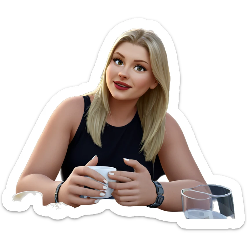 blonde girl enjoying tea outdoors sticker