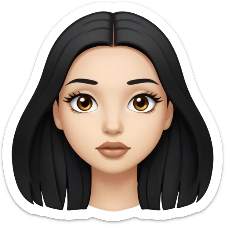 A girl with black long straight hair and brown eyes and full lips and long lashes sticker