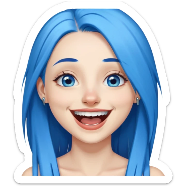 Blue haired blue eyes female long straight hair laughing lip piercing nose piercing sticker