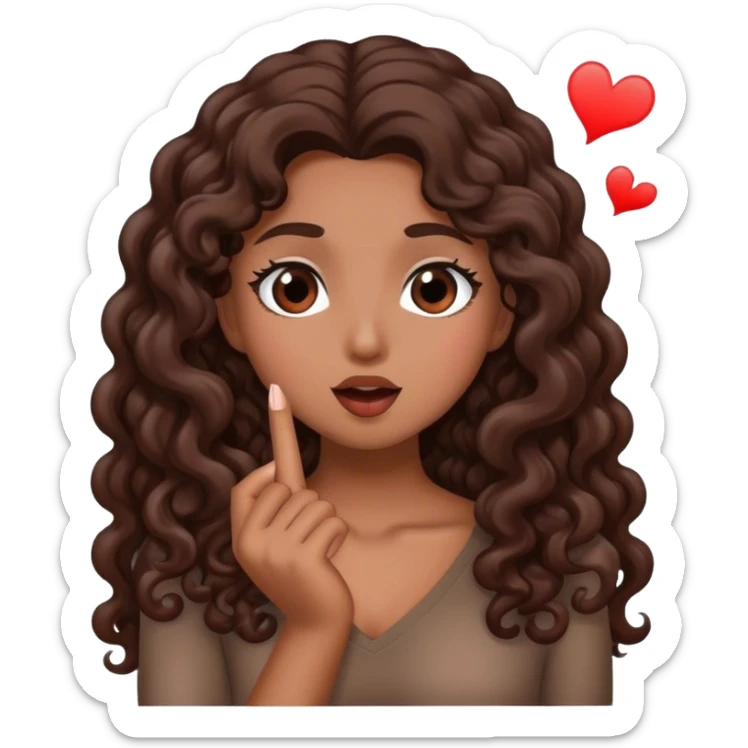 Brown woman with dark brown long curly hair blow a kiss to boyfriend   sticker