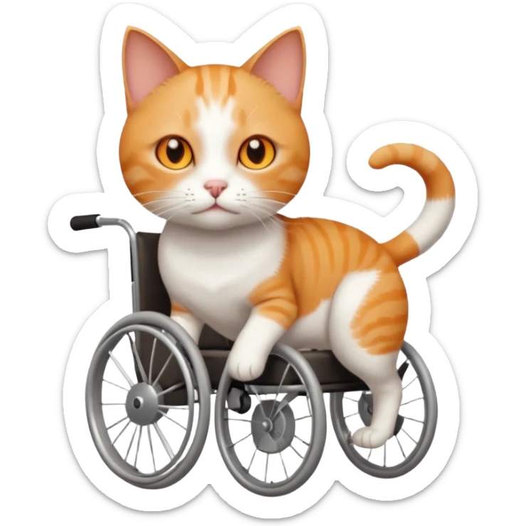 full body small short hair ginger and white cat with orange eyes walking in a wheelchair for cats sticker