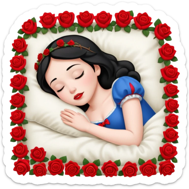 snow white sleeping in a bed full of flowers top view sticker