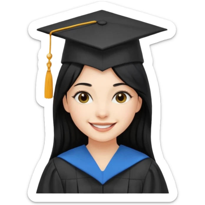 girl with long black hair with medicine degree and the tipical hat of college sticker