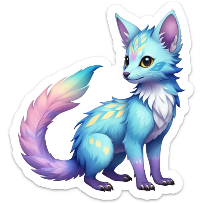 Epic Feral Rare Fantasy shiny pastel Vernid-Trico-species by LiLaiRa, random markings, tufted tail, tufted ears, full body sticker
