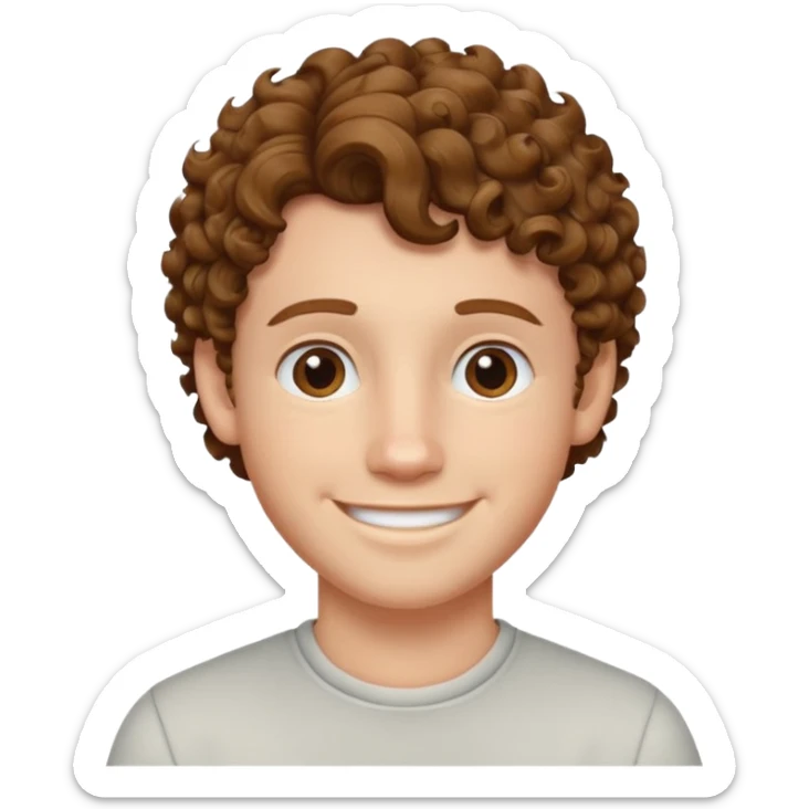 A white boy with curly brown hair not too curly but wavy in a low taper fade sticker